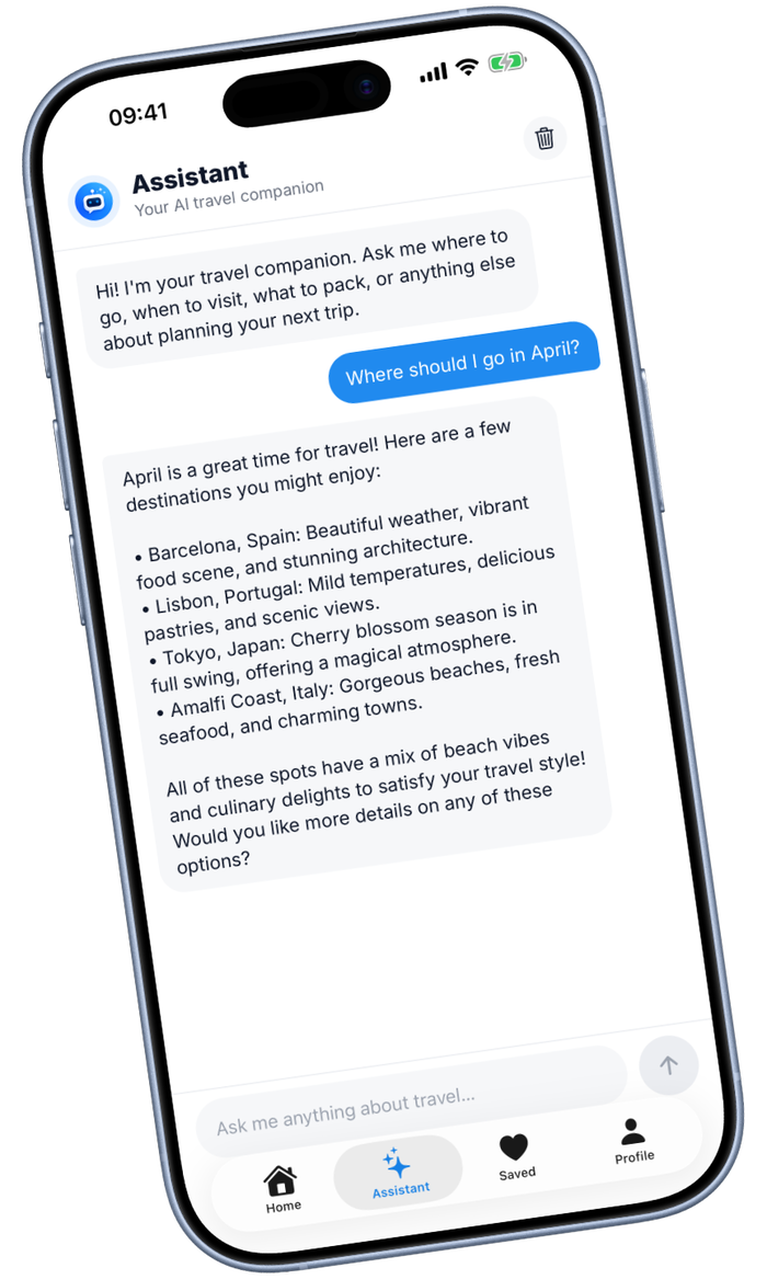 The Tripar assistant answering travel questions in a chat